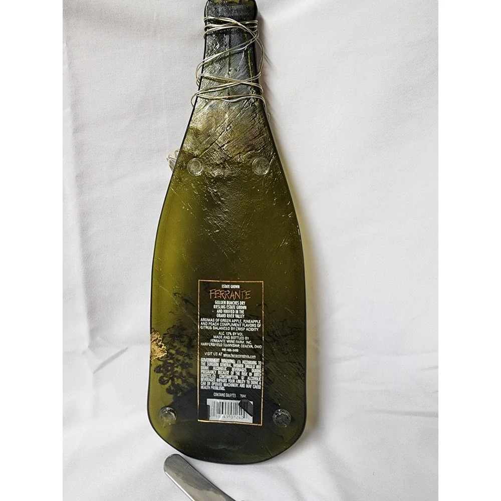 Flat Melted  Beaded Ferranti  Wine Bottle Cheese/Bread Board Knife 4 Glasses